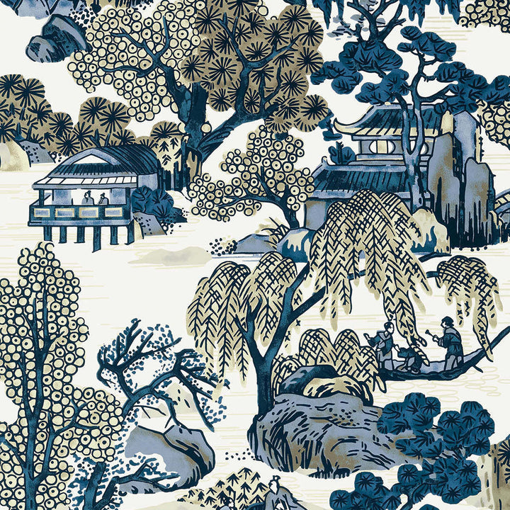 Asian Scenic-Behang-Tapete-Thibaut-Blue and Beige-Rol-T75461-Selected Wallpapers