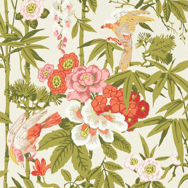 Bamboo & Birds-Behang-Tapete-Sanderson-Mandarin Red-Rol-217128-Selected Wallpapers