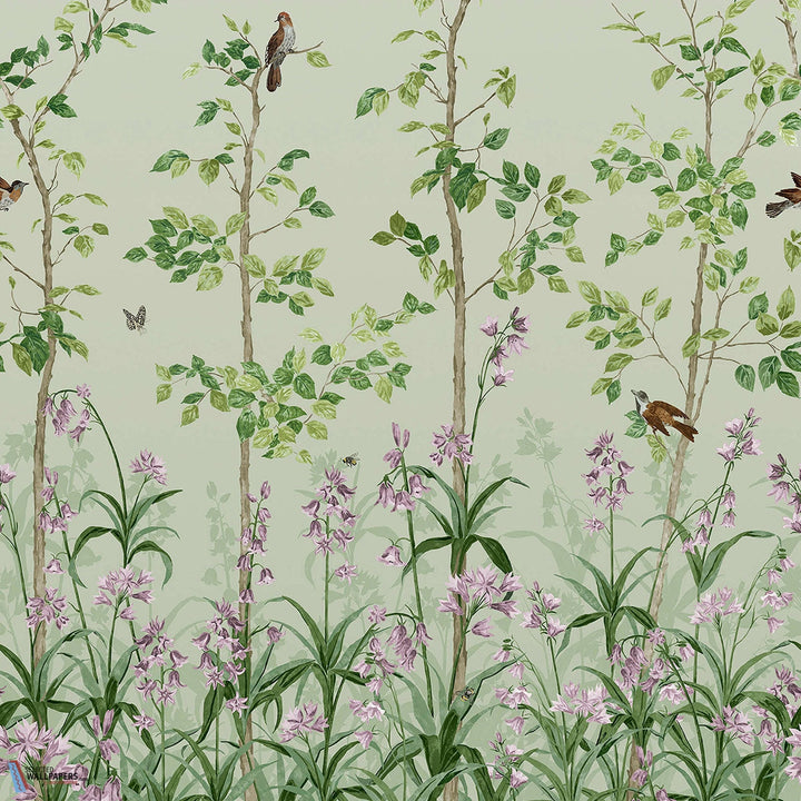 Bird & Bluebell-behang-Tapete-Little Greene-Pea Green-Rol-0263BIPEAGR-Selected Wallpapers
