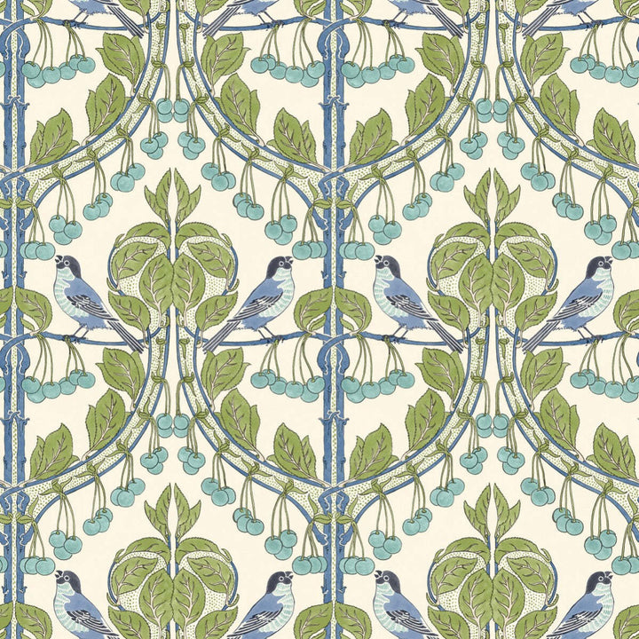 Birds & Cherries-Behang-Tapete-GP&J Baker-Green/Blue-Rol-BW45100.2-Selected Wallpapers
