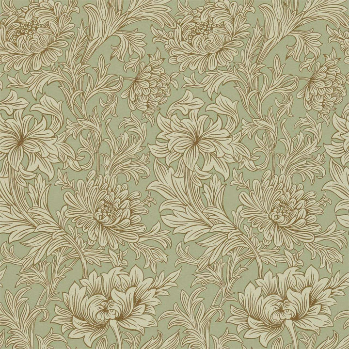 Chrysanthemum Toile-behang-Tapete-Morris & Co-Eggshel/Gold-Rol-210418-Selected Wallpapers