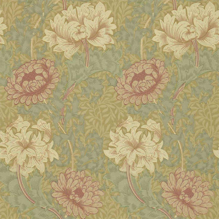 Chrysanthemum-behang-Tapete-Morris & Co-Pink/Yellow/Green-Rol-210414-Selected Wallpapers