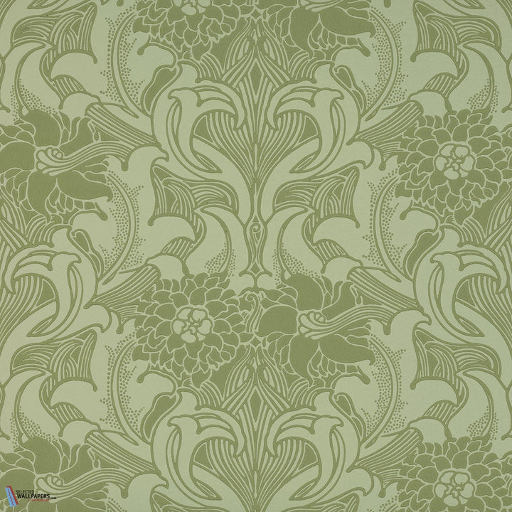 Dahlia Scroll-behang-Tapete-Little Greene-Pea Green-Rol-0263DAPEAGR-Selected Wallpapers