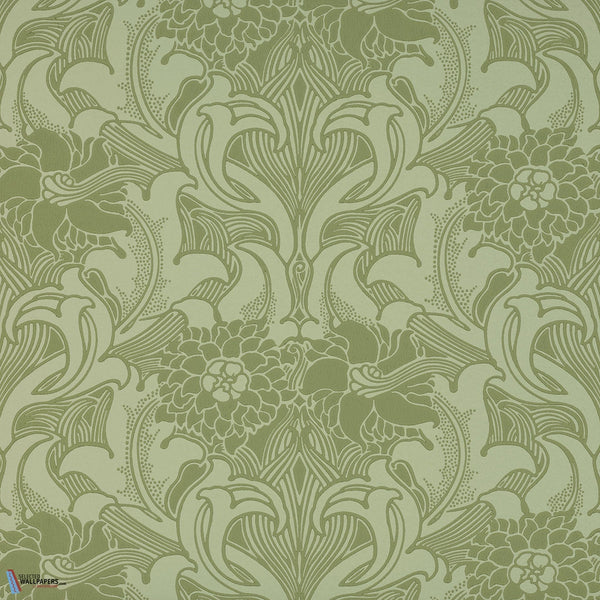 Dahlia Scroll-Tapete-Little Greene-Pea Green-Rolle-0263DAPEAGR-Selected Wallpapers