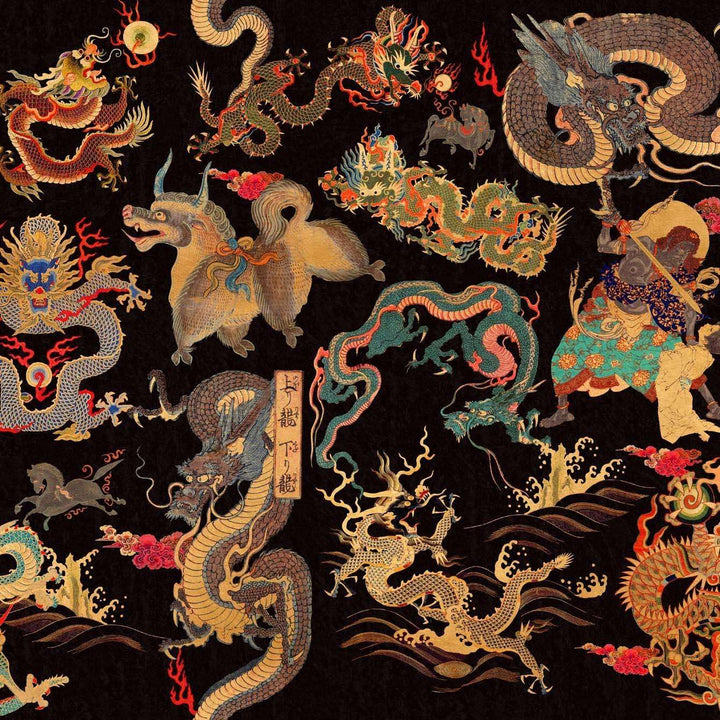 Dragons of Tibet-behang-Tapete-Mind the Gap-Zwart/Rood/Goud-300 cm (standaard)-WP20425-Selected Wallpapers