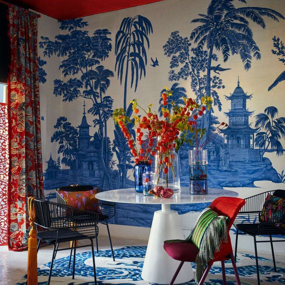 Vintage Blue Chinoiserie Wallpaper  EazzyWalls