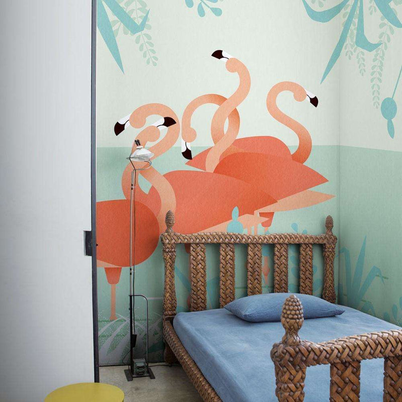 Flamingos carta da parati di LondonArt