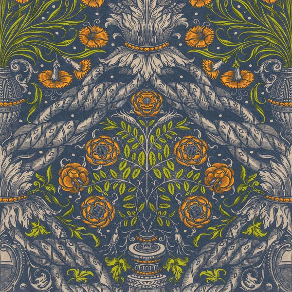 Floral Ornament-behang-Mind the Gap-Oranje-300 cm (standaard)-WP20453-Selected Wallpapers