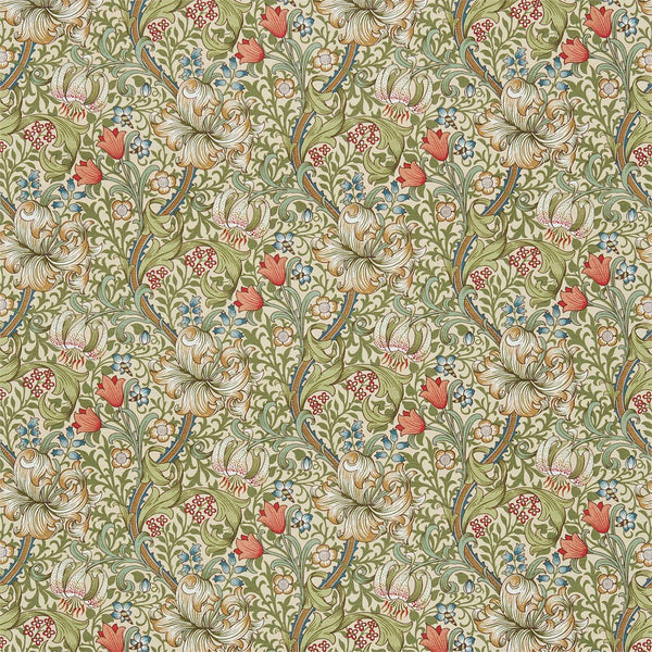 Golden Lily stof-Morris & Co-Green/Gold-Meter (M1)-226702-Selected Wallpapers