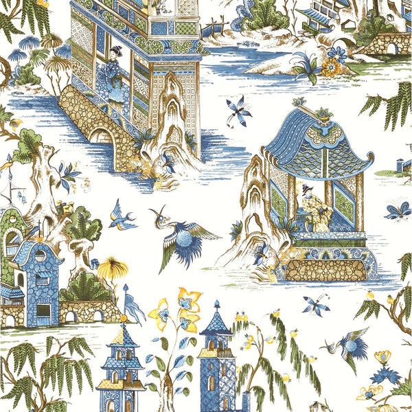 Grand Palace-Behang-Thibaut-Blue and Green-Rol-T13613-Selected Wallpapers