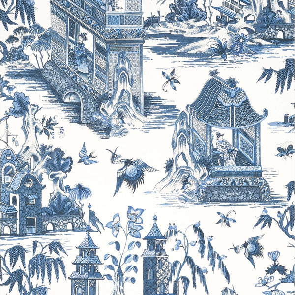 Grand Palace-Behang-Thibaut-Blue and White-Rol-T13614-Selected Wallpapers