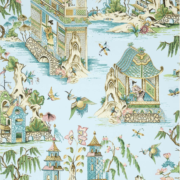 Grand Palace-Behang-Thibaut-Spa Blue-Rol-T13615-Selected Wallpapers
