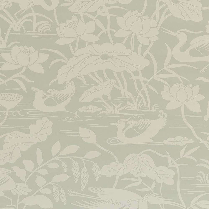 Heron & Lotus Flower-behang-Tapete-GP&J Baker-Aqua-Rol-BW45089.3-Selected Wallpapers
