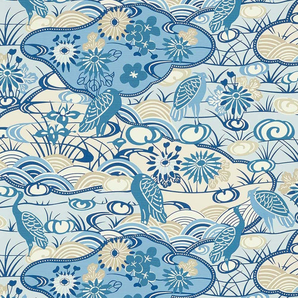 Heron Stream-Wallpaper-Thibaut-Blue-Roll-T13332-Selected Wallpapers