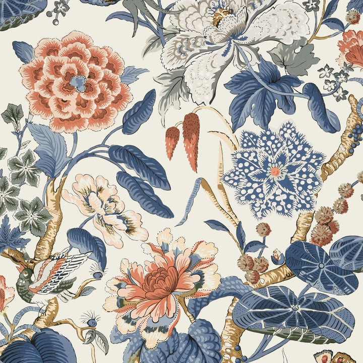 Hill Garden-Behang-Tapete-Thibaut-Brick and Navy-Rol-T13655-Selected Wallpapers