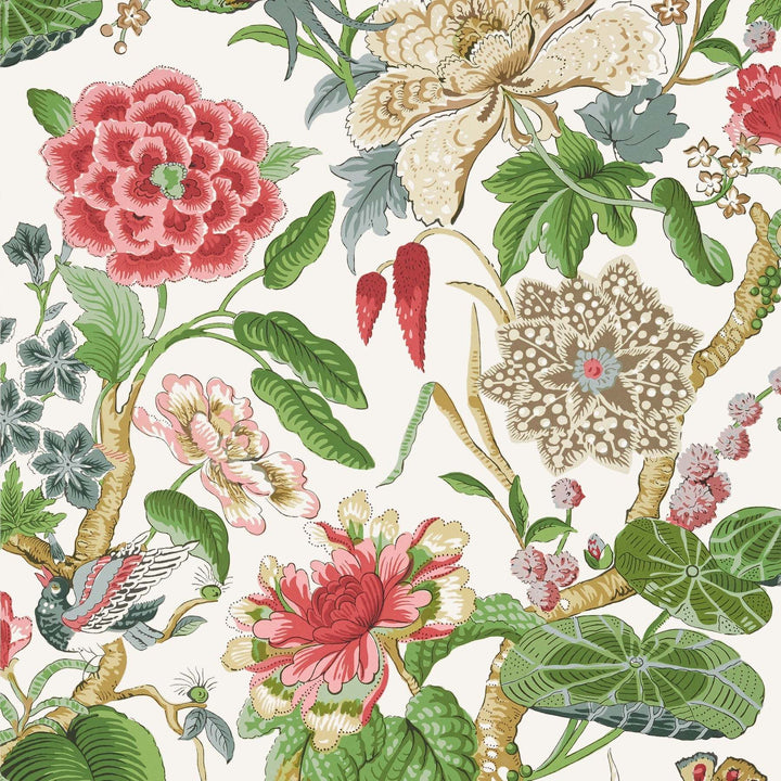 Hill Garden-Behang-Tapete-Thibaut-Coral and Green-Rol-T13658-Selected Wallpapers