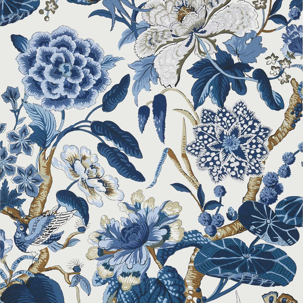 Hill Garden-Behang-Thibaut-Blue and White-Rol-T13659-Selected Wallpapers