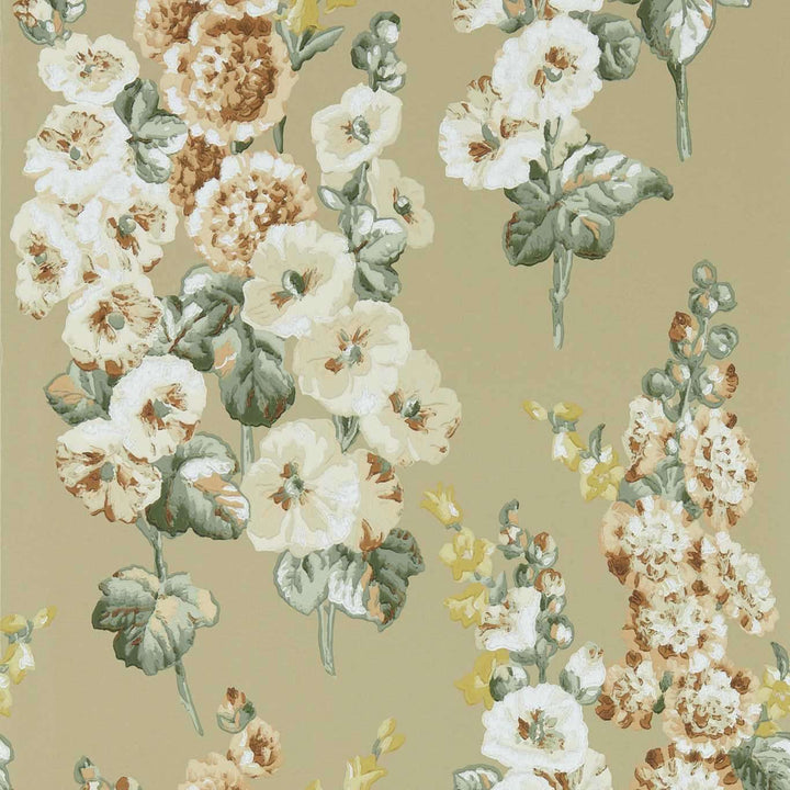 Hollyhocks-behang-Tapete-Sanderson-Gold Metallic/Tan-Rol-217034-Selected Wallpapers