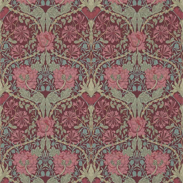 Honeysuckle and Tulip-behang-Tapete-Morris & Co-Burgundy/Sage-Rol-214703-Selected Wallpapers