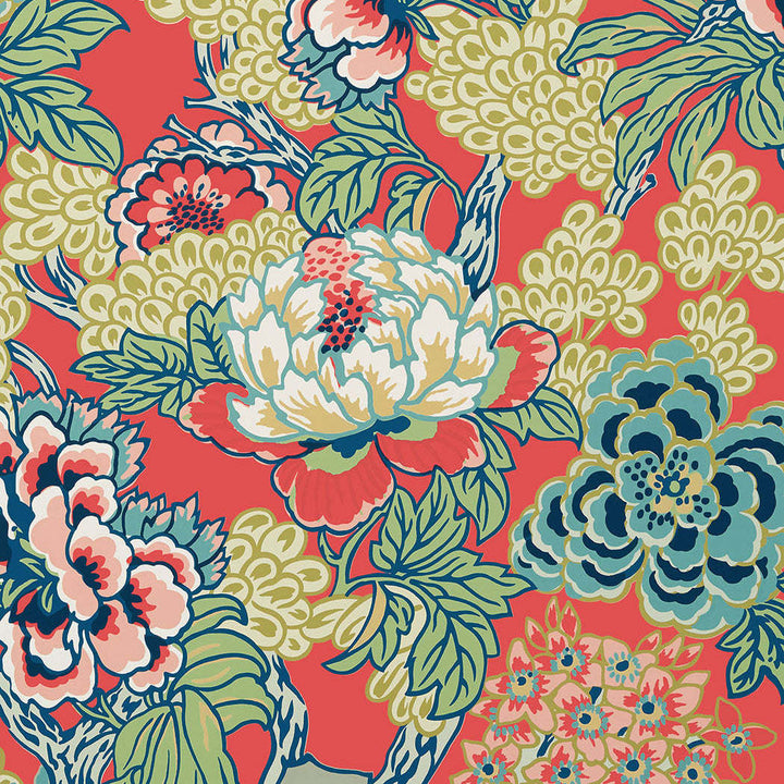 Honshu-Behang-Tapete-Thibaut-Coral and Green-Rol-T75490-Selected Wallpapers