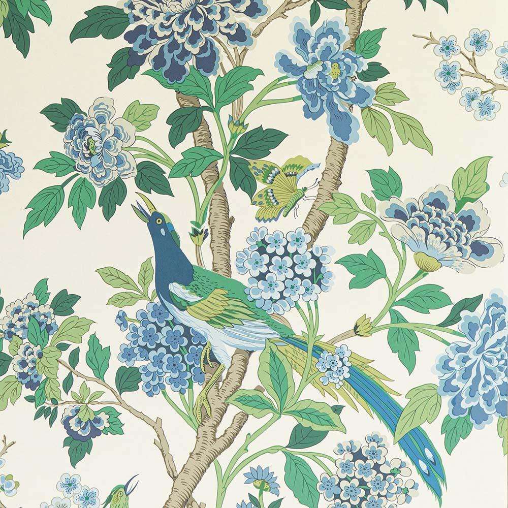 Hydrangea Bird-behang-Tapete-GP&J Baker-Emerald/Blue-Rol-BW45091.1-Selected Wallpapers