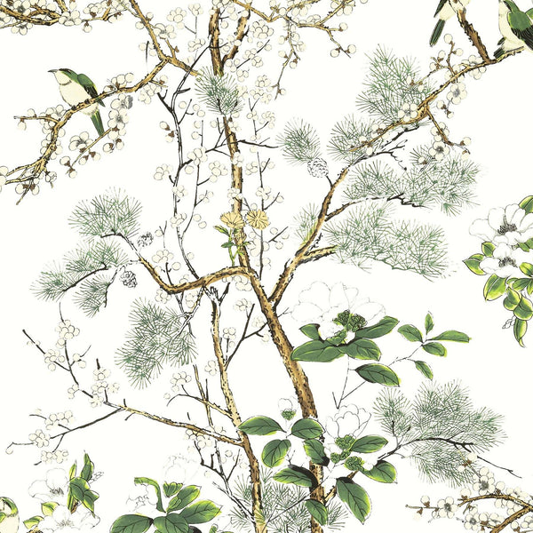 Katsura-Wallpaper-Thibaut-Green and White-Roll-T13621-Selected Wallpapers