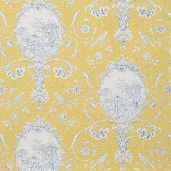 La Fontaine-wallpaper-Braquenie-Yellow/Blue-Roll-BP206005-Selected Wallpapers