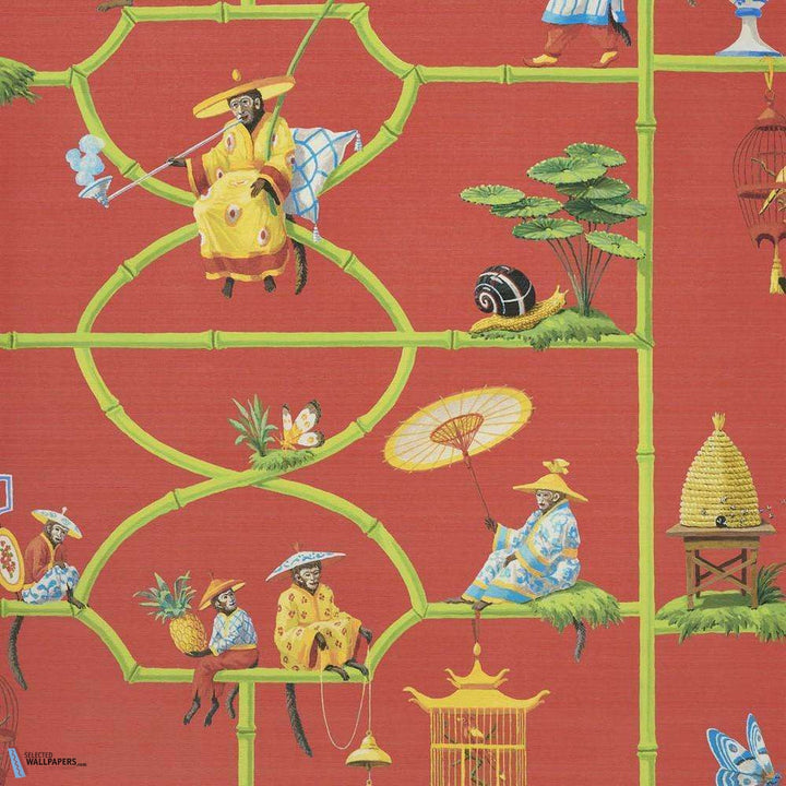 Les singes savants-behang-Tapete-Pierre Frey-Rouge-Meter (M1)-FP770003-Selected Wallpapers