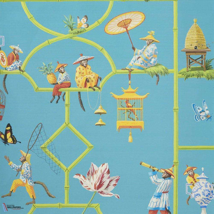 Les singes savants-behang-Tapete-Pierre Frey-Turquoise-Meter (M1)-FP770004-Selected Wallpapers