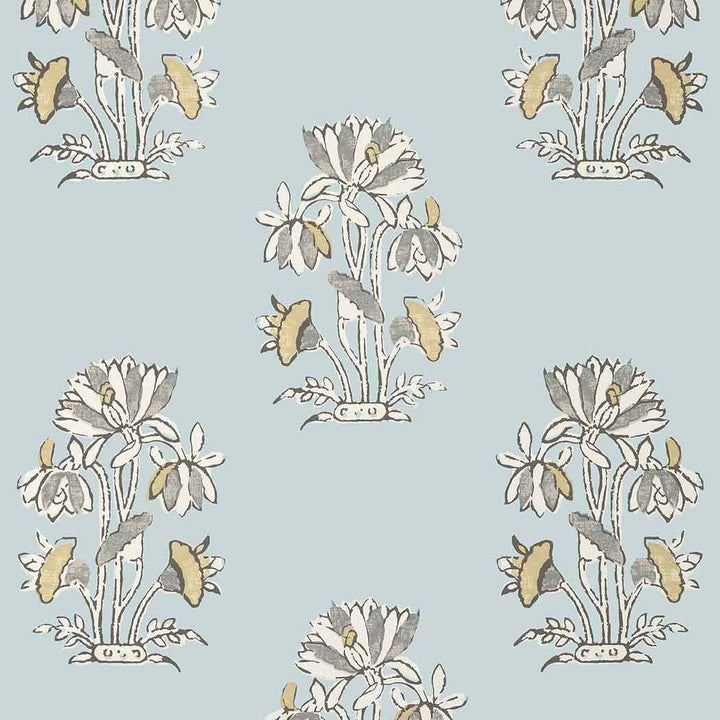 Lily Flower-Behang-Tapete-Thibaut-Spa Blue-Rol-T13201-Selected Wallpapers