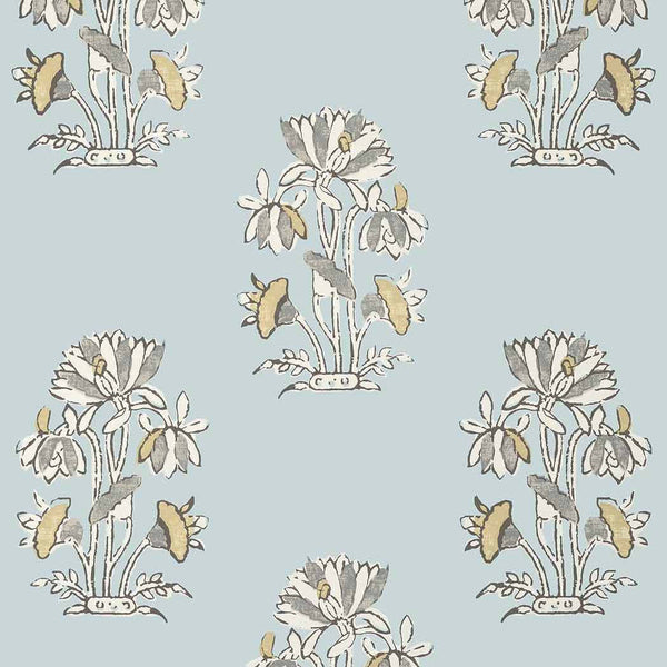 Lily Flower-Behang-Thibaut-Spa Blue-Rol-T13201-Selected Wallpapers