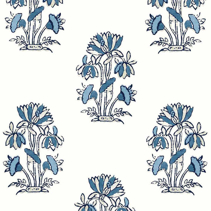 Lily Flower-Behang-Tapete-Thibaut-Blue and White-Rol-T13204-Selected Wallpapers