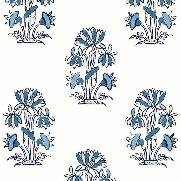Lily Flower-Behang-Thibaut-Blue and White-Rol-T13204-Selected Wallpapers