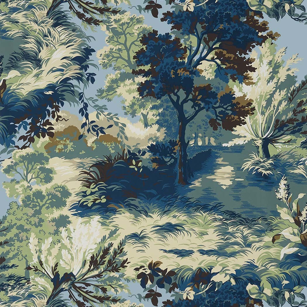 Lincoln Toile-Behang-Tapete-Thibaut-Navy and Teal-Rol-T10867-Selected Wallpapers