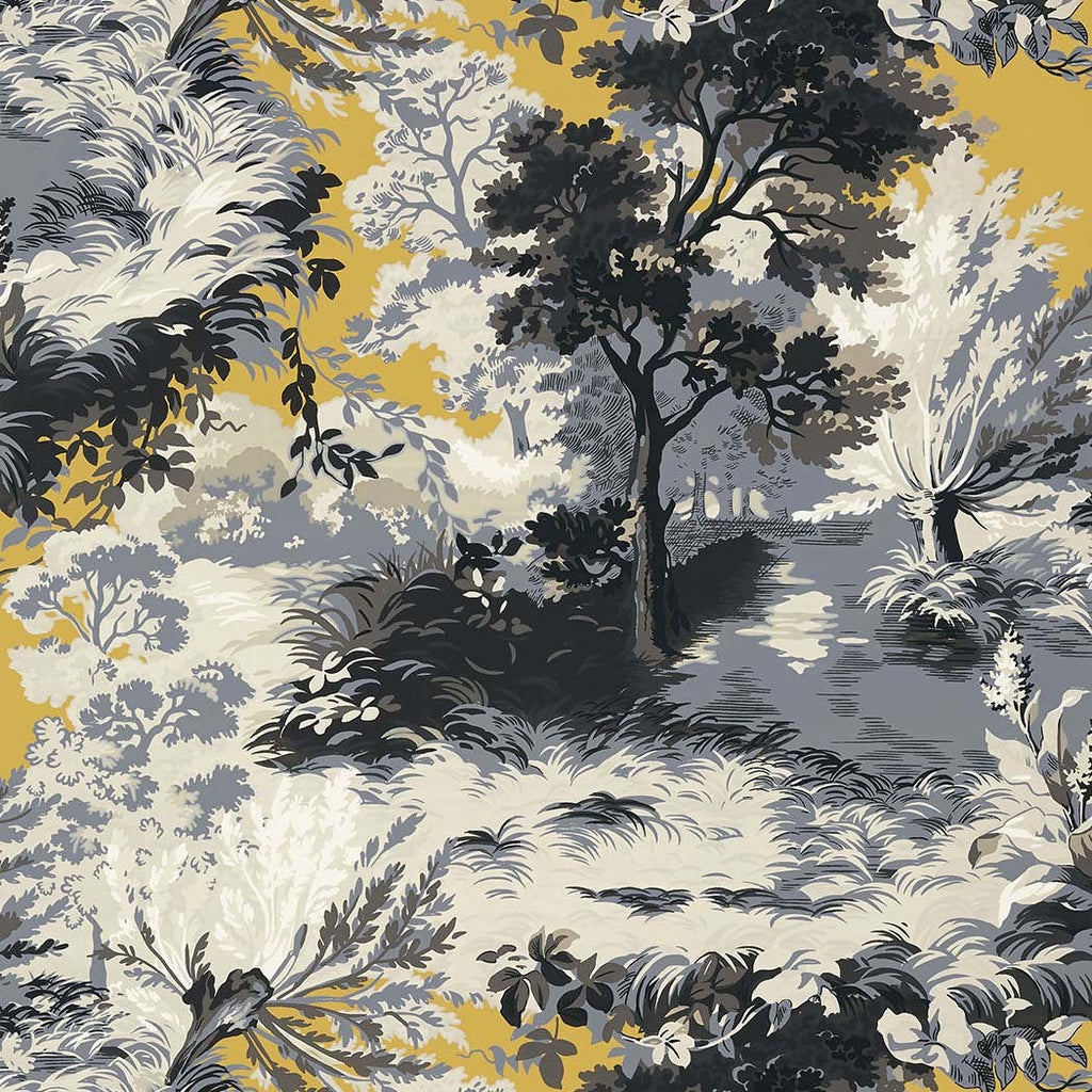 Lincoln Toile-Behang-Tapete-Thibaut-Yellow and Grey-Rol-T10869-Selected Wallpapers