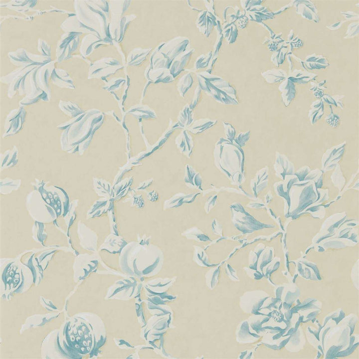 Magnolia & Pomegranate-behang-Tapete-Sanderson-Parchment/Sky Blue-Rol-215725-Selected Wallpapers