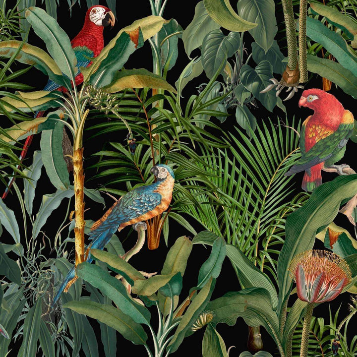 Parrots of Brasil-behang-Tapete-Mind the Gap-Donker-300 cm (standaard)-WP20522-Selected Wallpapers
