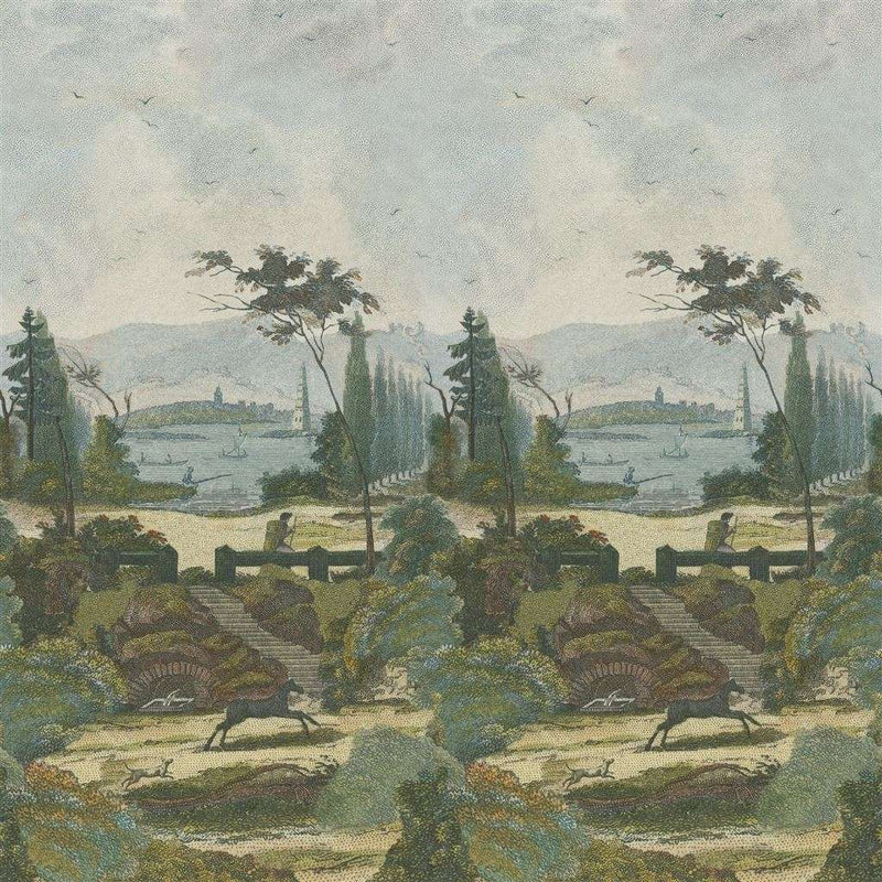 Pastoral Scene 2 behang in Sky van Designers Guild