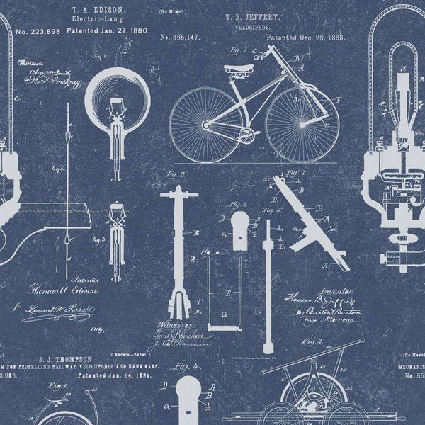 Patents-behang-Mind the Gap-Blauw-300 cm (standaard)-WP20050-Selected Wallpapers