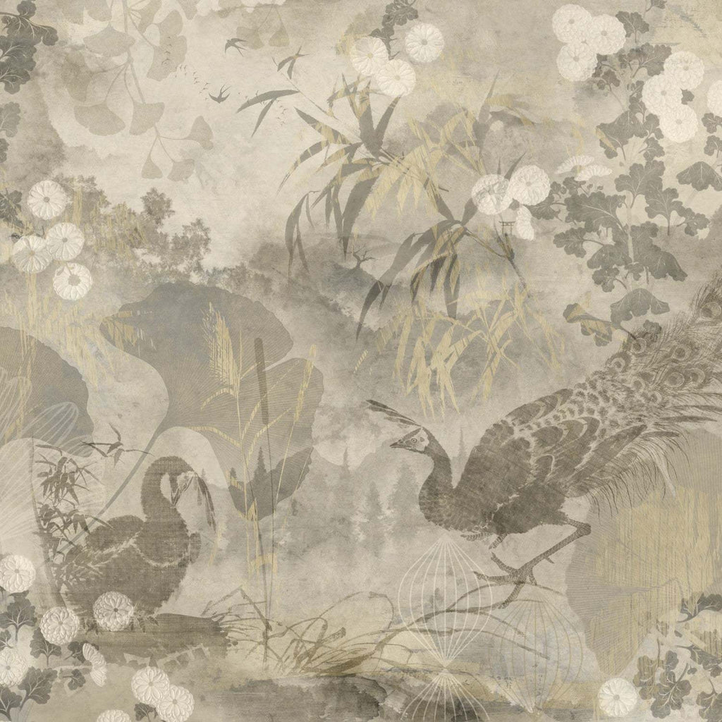 Peacock Garden-Behang-Tapete-Presence-Beige-Silk Vinyl-PS105/03-Selected Wallpapers