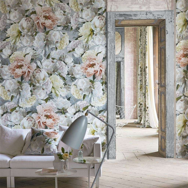 Peonia Grande behang in Zinc van Designers Guild