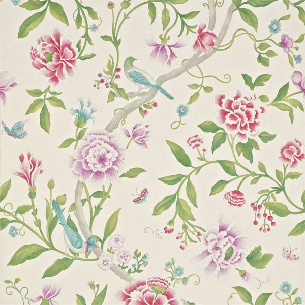 Porcelain Garden-behang-Tapete-Sanderson-Magenta/Leaf Green-Rol-DCAVPO106-Selected Wallpapers
