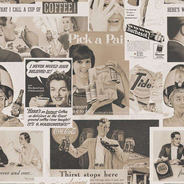 Retro Ads-behang-Mind the Gap-Sepia-300 cm (standaard)-WP20070-Selected Wallpapers
