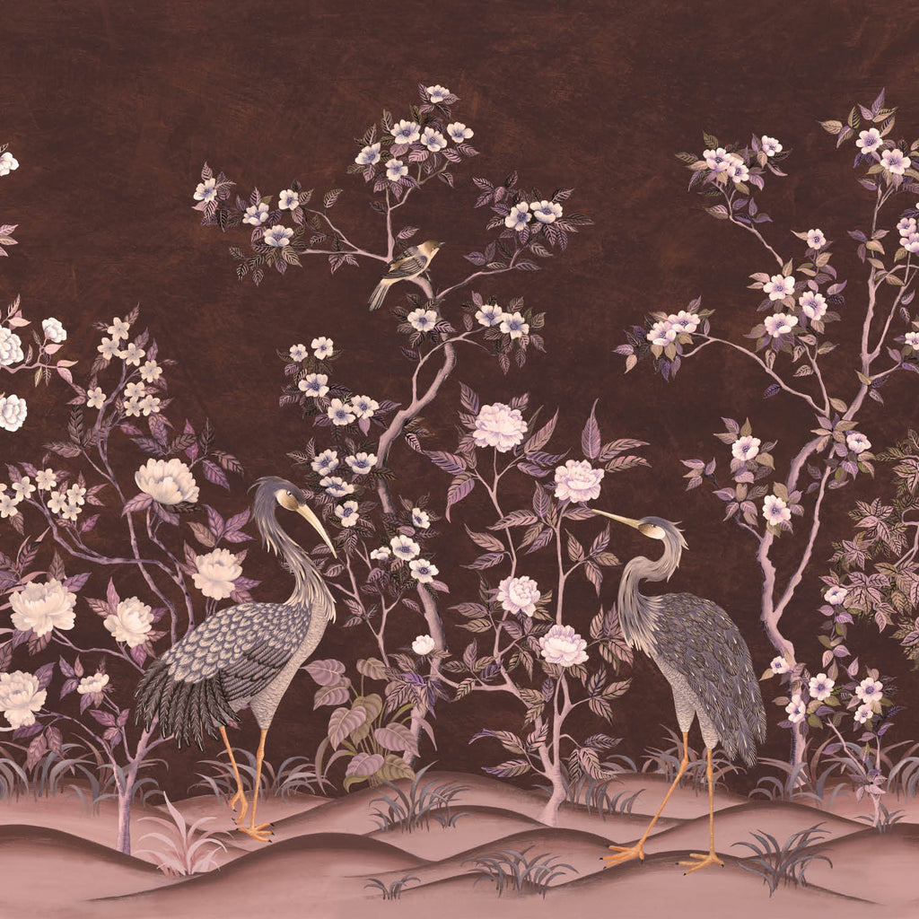 Romantic Cranes-Behang-Tapete-Presence-Off-Naadloos Green Vinyl-PS100/04-Selected Wallpapers