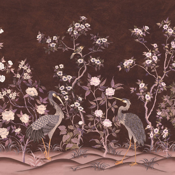 Romantic Cranes-Behang-Presence-Off-Naadloos Green Vinyl-PS100/04-Selected Wallpapers