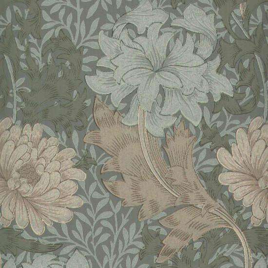 SALE Chrysanthemum-behang-Tapete-Morris & Co-Blue/Olive/Apricot-Rol-WM7612/7 SALE-Selected Wallpapers