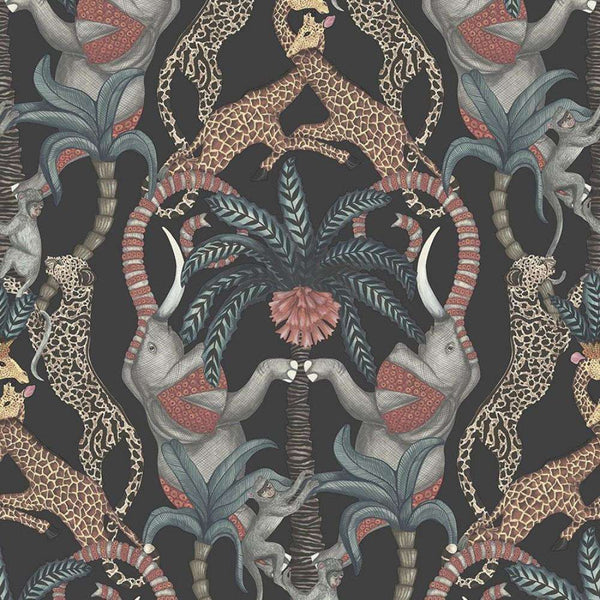 Safari Totem-Behang-Cole & Son-Blue on Charcoal-Rol-119/2008-Selected Wallpapers