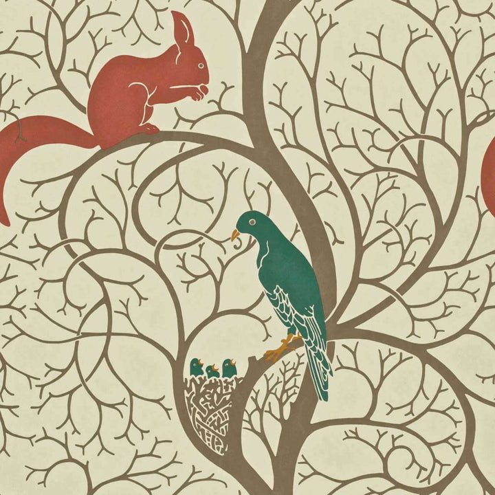 Squirrel & Dove-behang-Tapete-Sanderson-Teal/Red-Rol-DVIWSQ102-Selected Wallpapers
