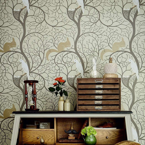 Squirrel & Dove-behang-Tapete-Sanderson-Selected Wallpapers