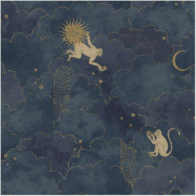 Stars and Monkeys-behang-Tapete-Les Dominotiers-Blue-Rol-AFDC204/1-Selected Wallpapers